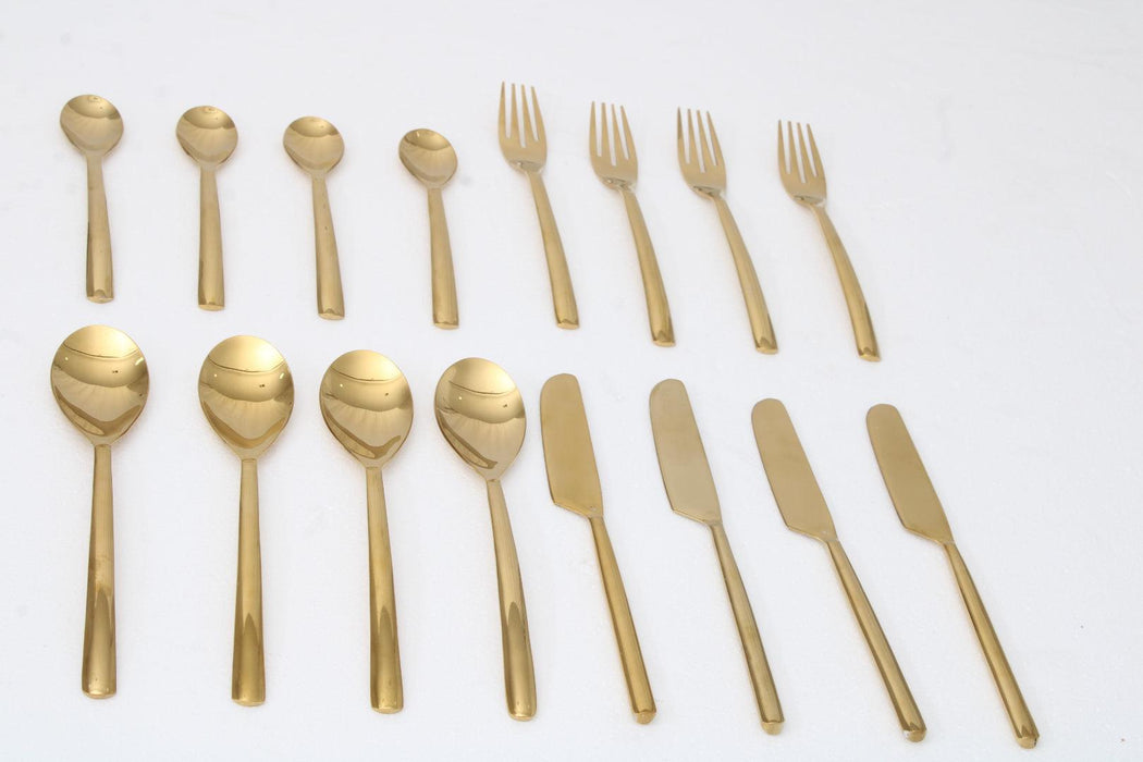Ava Luxe Golden Cutlery (Set of 16) 4Knife, 4Fork,4 Rice Spoon,4 Dessert Spoon - WoodenTwist