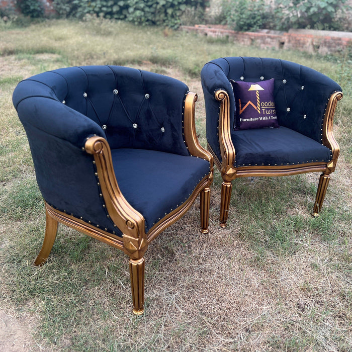 Buy Wooden Twist Handmade Modern Tufted Golden Finish Sofa Chair ( Set of 2  ) Online at woodentwist — WoodenTwist