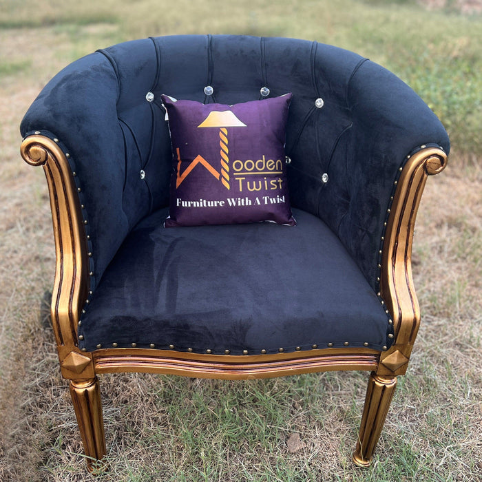 Wooden Twist Handmade Modern Tufted Golden Finish Sofa Chair ( Set of 2 ) - WoodenTwist