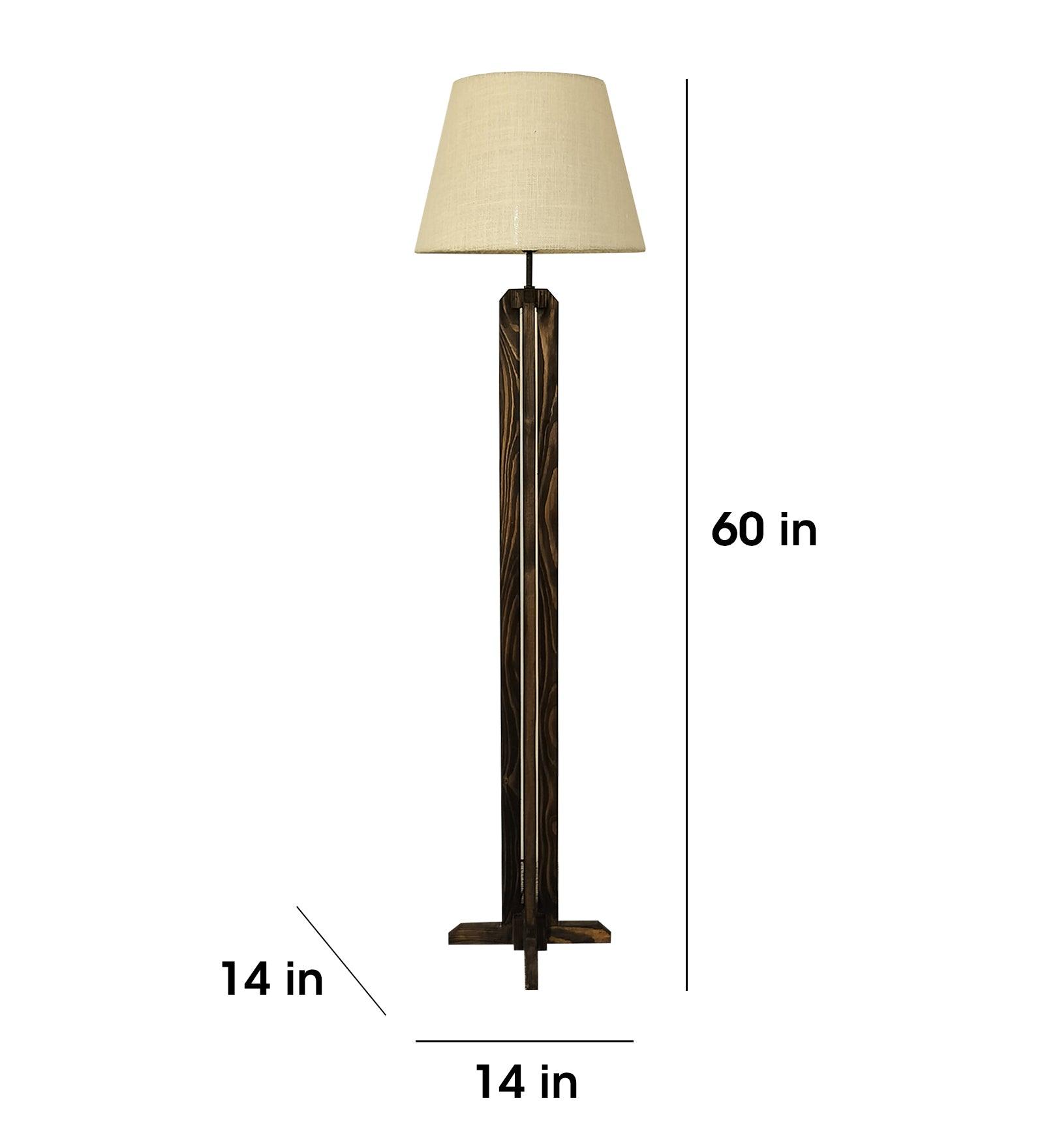 Stella Wooden Floor Lamp with Premium Beige Fabric Lampshade - WoodenTwist