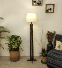 Stella Wooden Floor Lamp with Premium Beige Fabric Lampshade - WoodenTwist