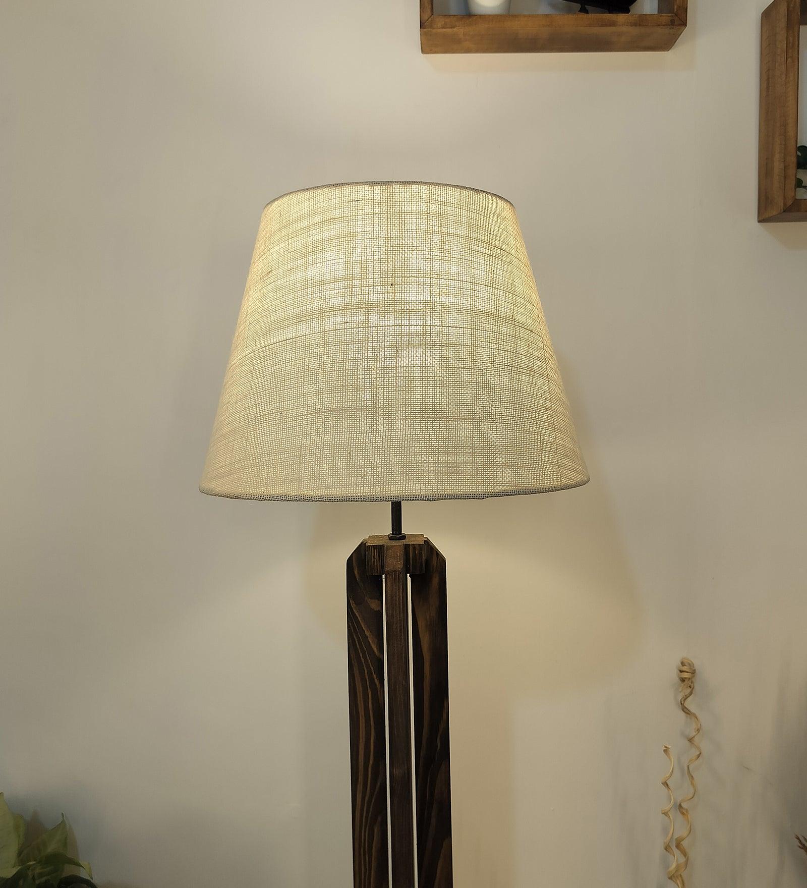 Stella Wooden Floor Lamp with Premium Beige Fabric Lampshade - WoodenTwist