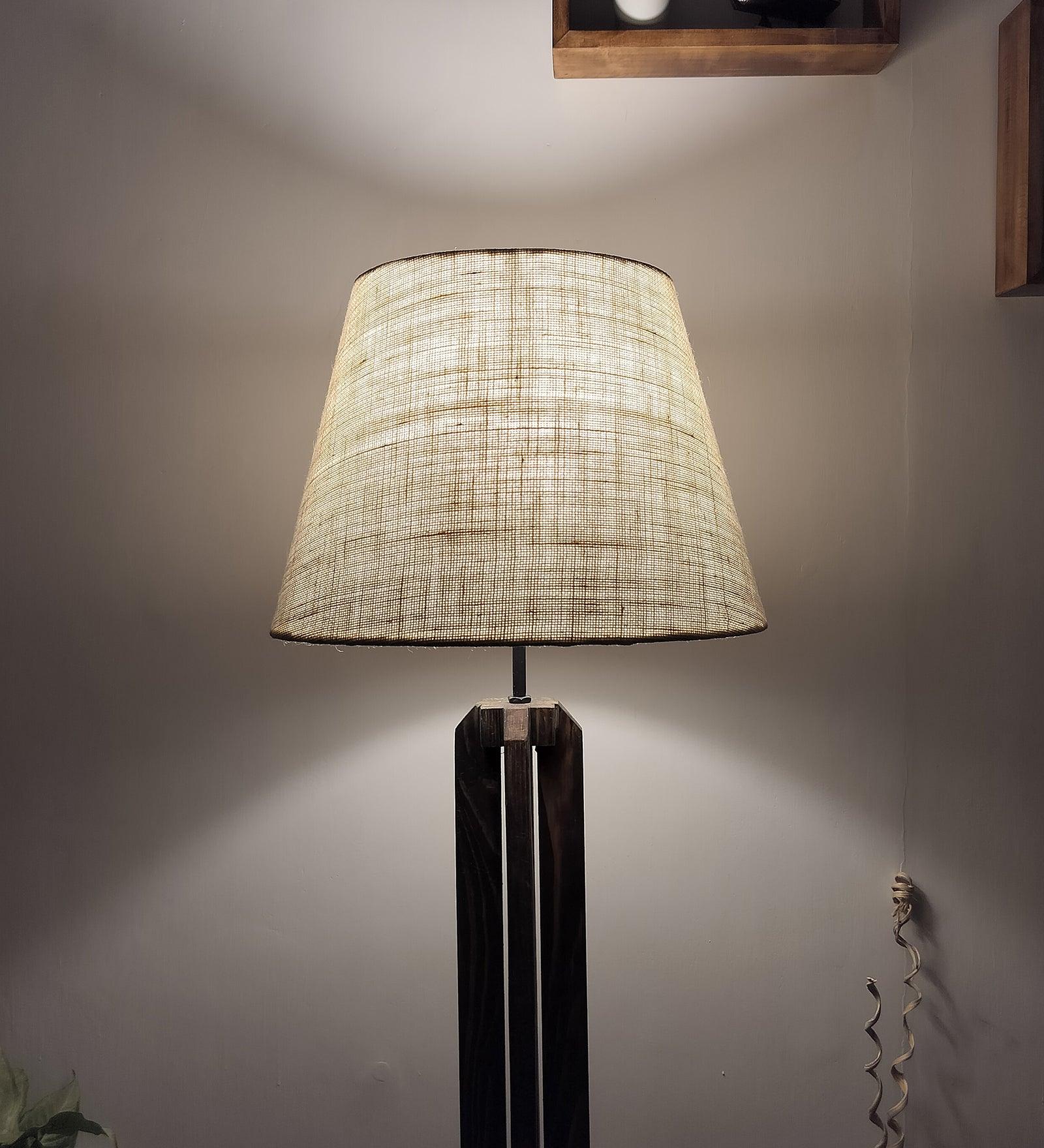 Stella Wooden Floor Lamp with Premium Beige Fabric Lampshade - WoodenTwist