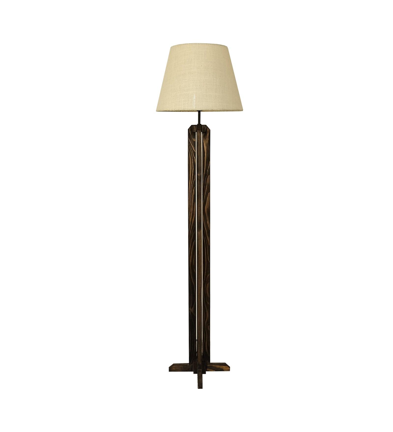 Stella Wooden Floor Lamp with Premium Beige Fabric Lampshade - WoodenTwist