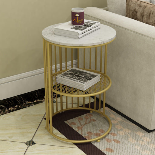 Wooden Twist Abstract Style Wrought Iron 1-Tier Round End Table ( Golden ) - WoodenTwist