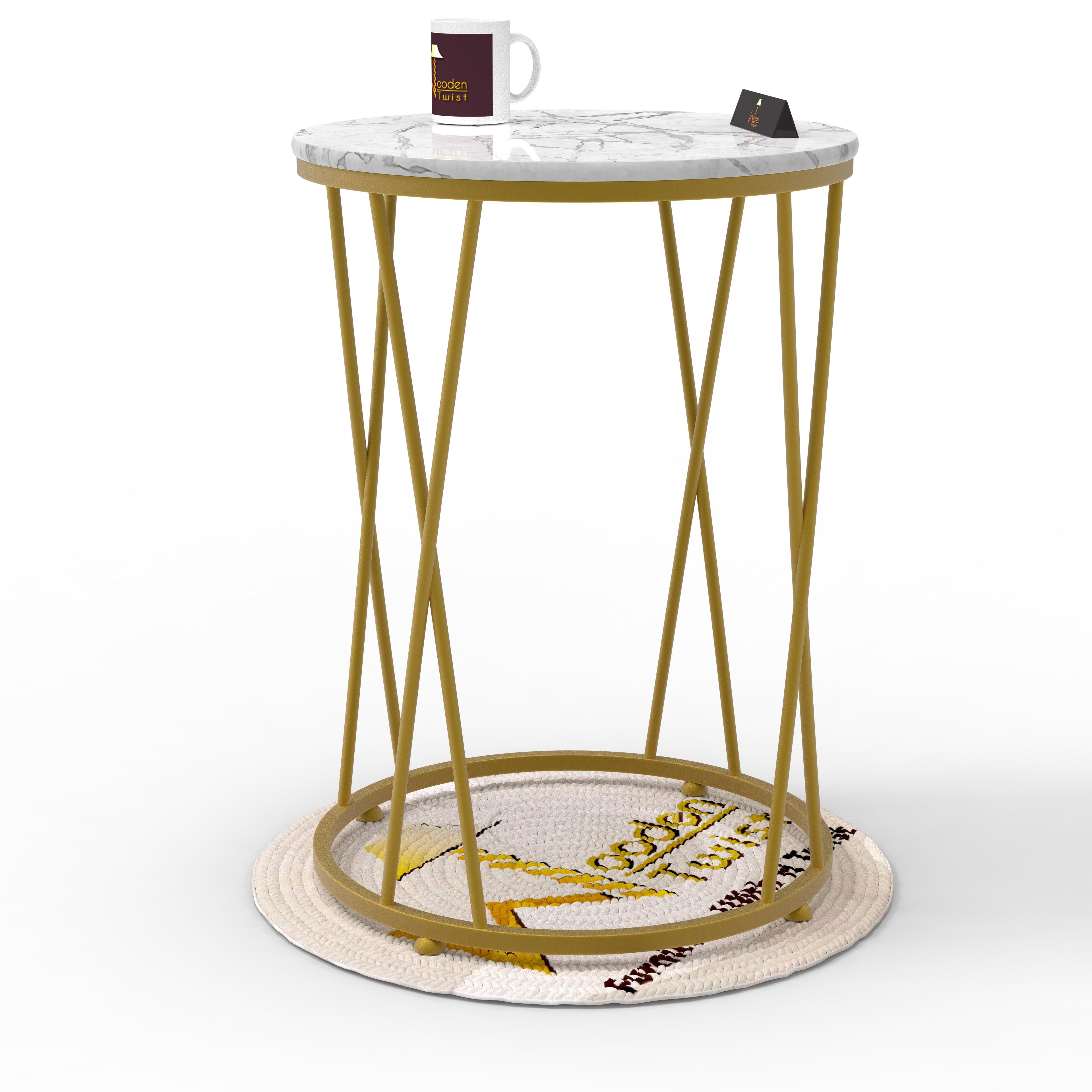 Wooden Twist Stylish Look Round Wrought Iron End Table ( Golden ) - WoodenTwist