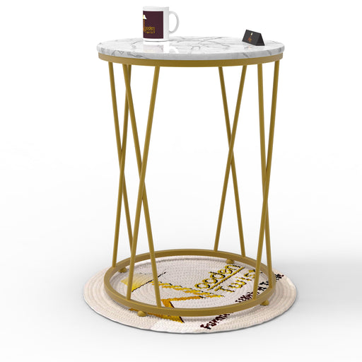 Wooden Twist Stylish Look Round Wrought Iron End Table ( Golden ) - WoodenTwist