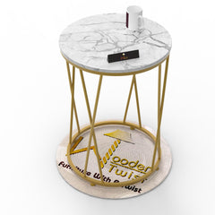 Wooden Twist Stylish Look Round Wrought Iron End Table ( Golden ) - WoodenTwist