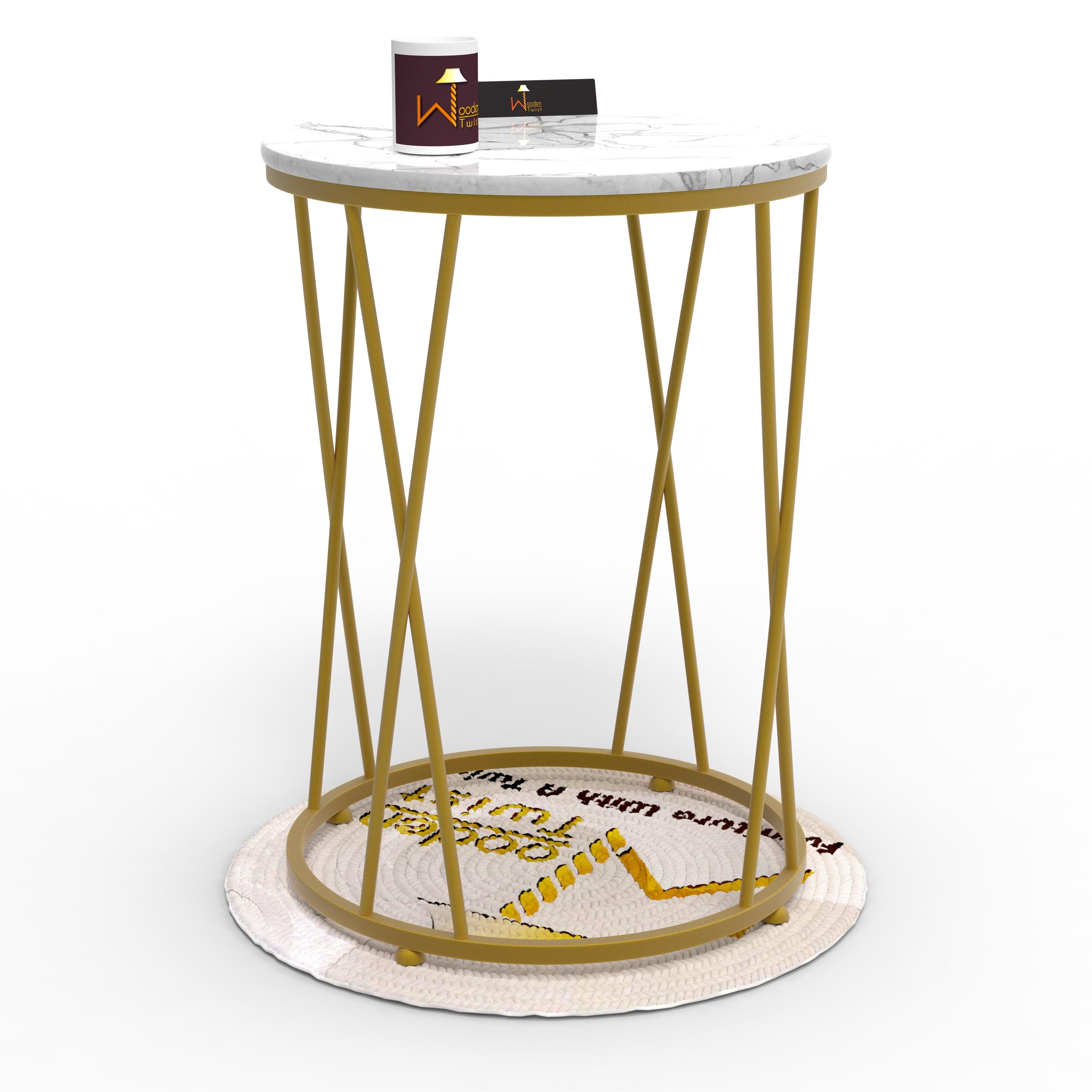 Wooden Twist Stylish Look Round Wrought Iron End Table ( Golden ) - WoodenTwist