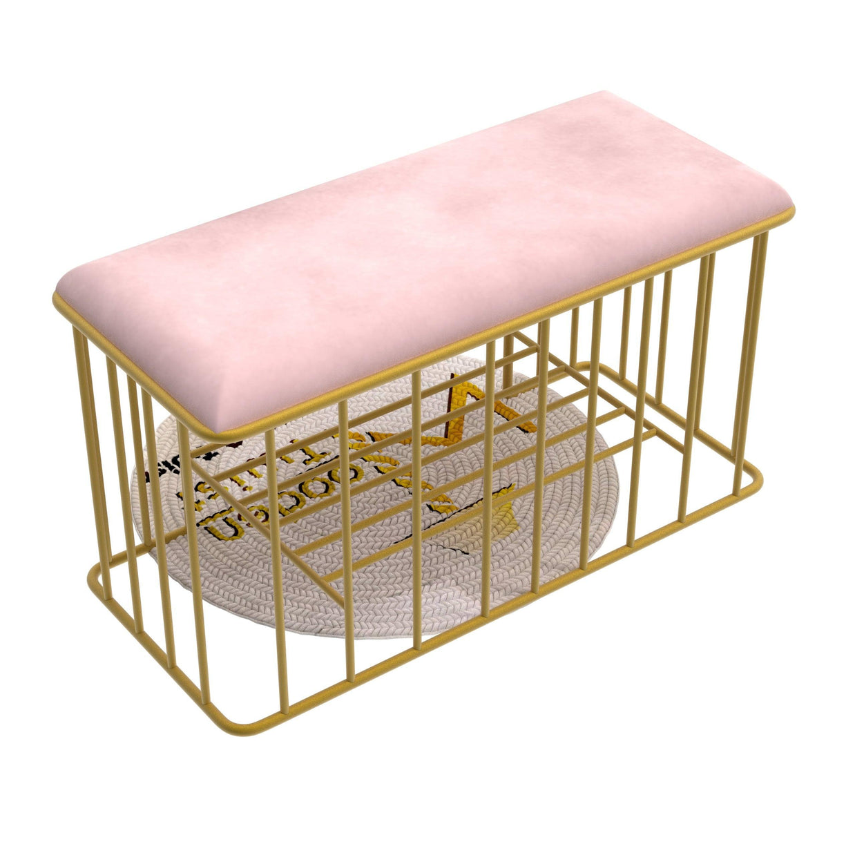 Wooden Twist Cage Style Rectangular Wrought Iron Shoe Rack Bench - WoodenTwist