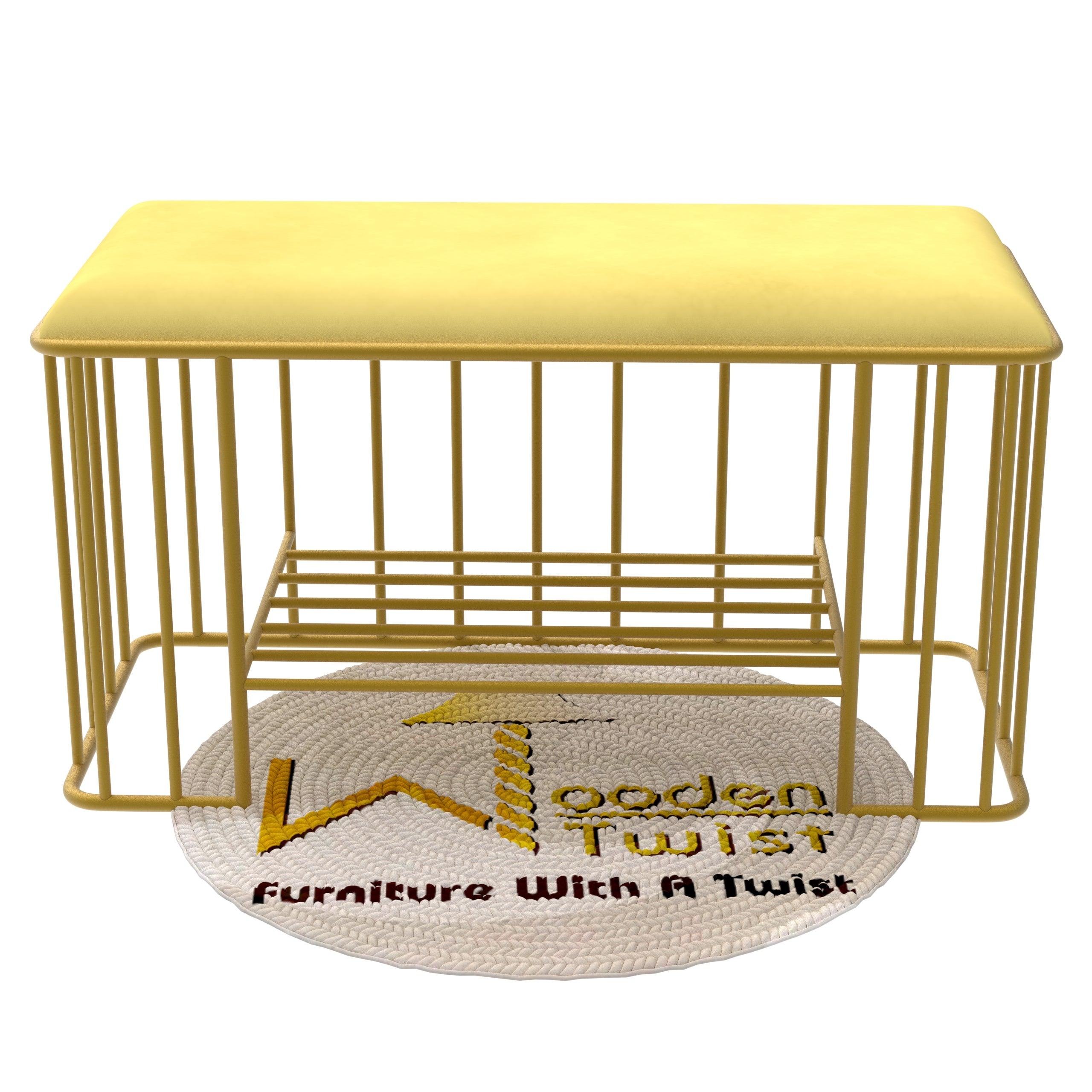 Wooden Twist Cage Style Rectangular Wrought Iron Shoe Rack Bench - WoodenTwist