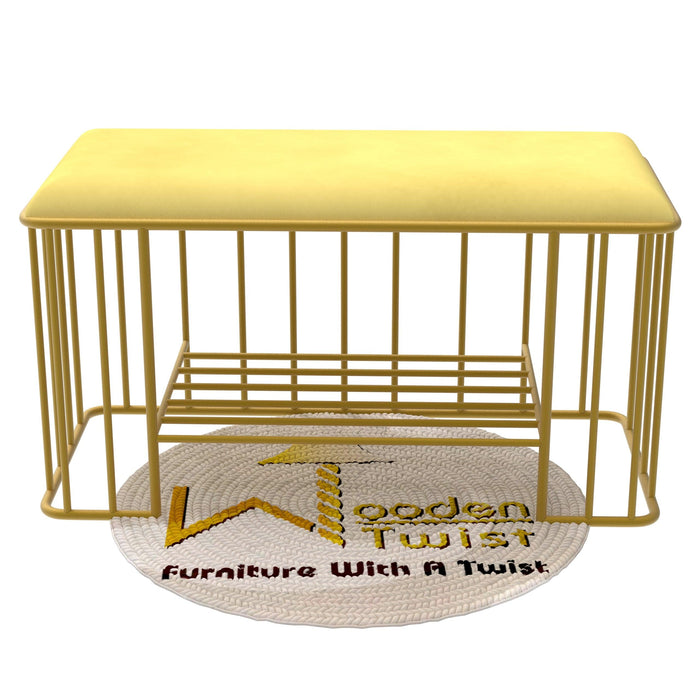 Wooden Twist Cage Style Rectangular Wrought Iron Shoe Rack Bench - WoodenTwist