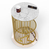 Wooden Twist Abstract Style Wrought Iron 1-Tier Round End Table ( Golden ) - WoodenTwist