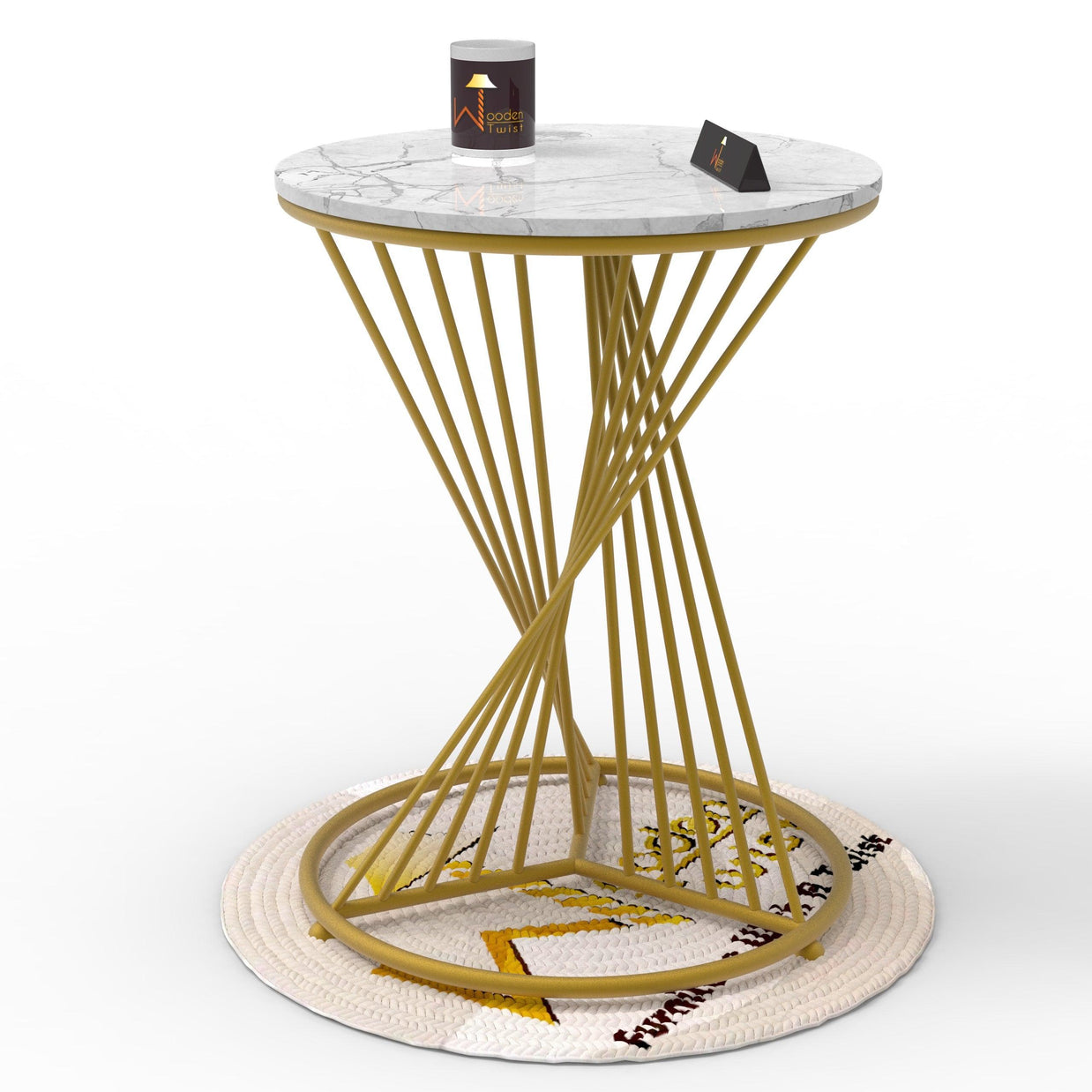 Wooden Twist Abstract Rays Style Wrought Iron Round End Table ( Golden ) - WoodenTwist