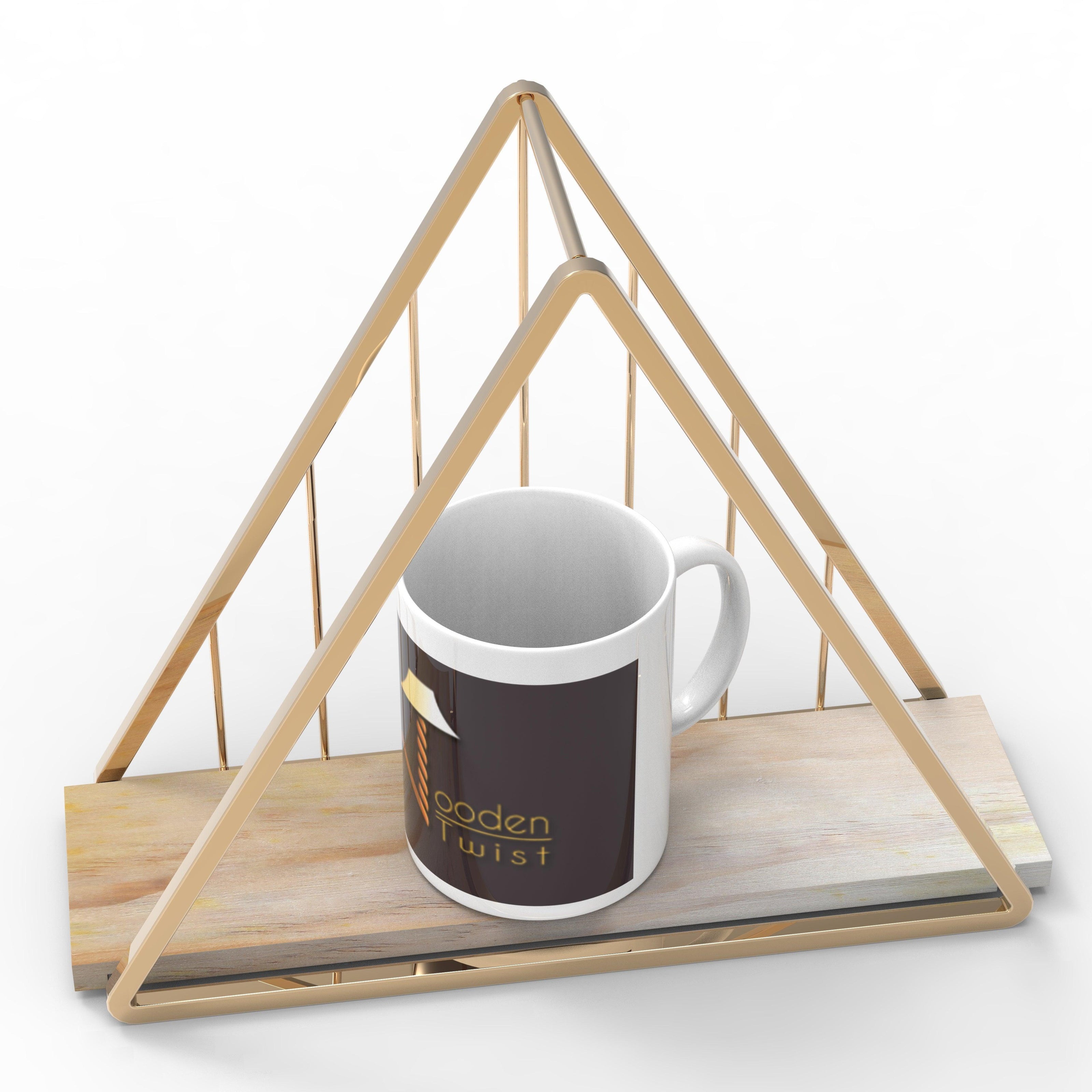 Triangle Metallic Twist wood and iron wall shelf in golden finish