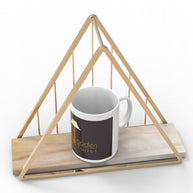 Triangle Metallic Twist wood and iron wall shelf in golden finish