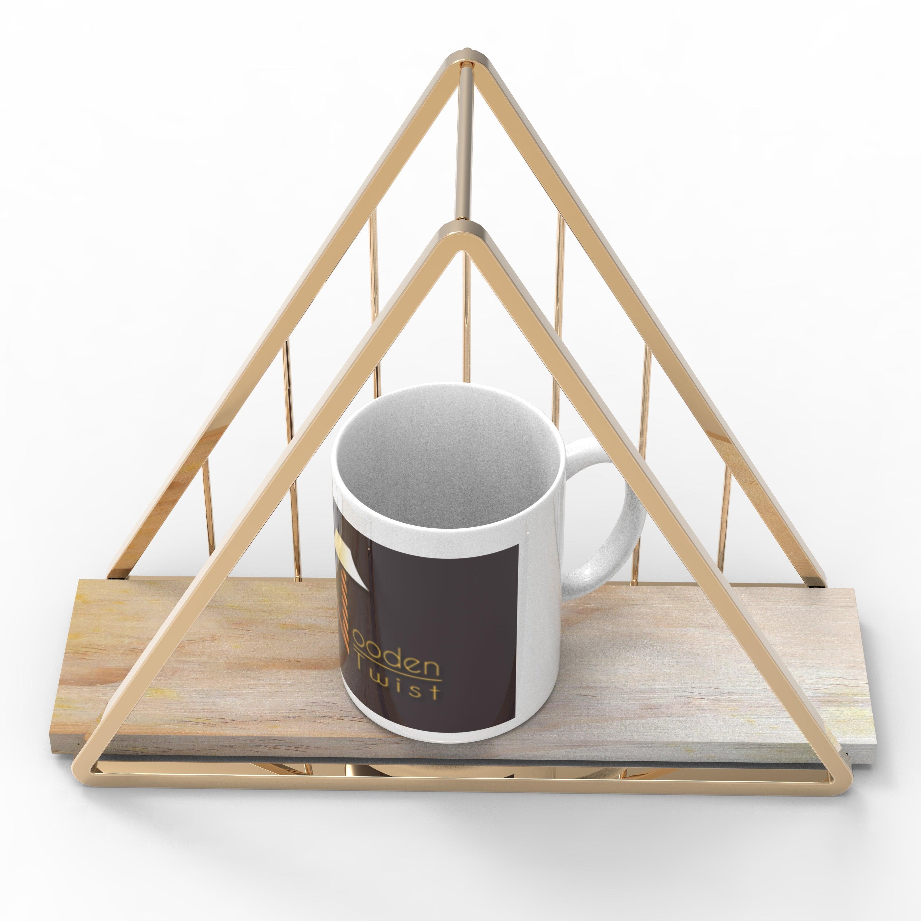 Triangle wood and iron wall shelf side view