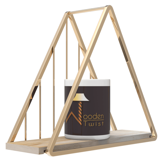 Triangle Metallic Twist Solid Wood Iron Storage Shelf (Golden ) - WoodenTwist
