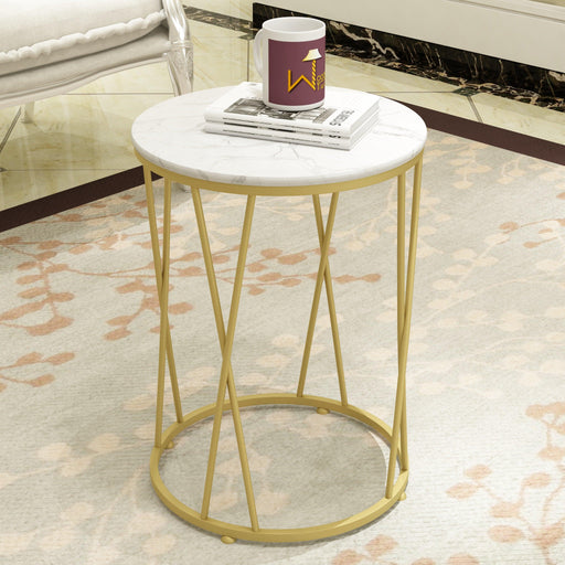 Wooden Twist Stylish Look Round Wrought Iron End Table ( Golden ) - WoodenTwist