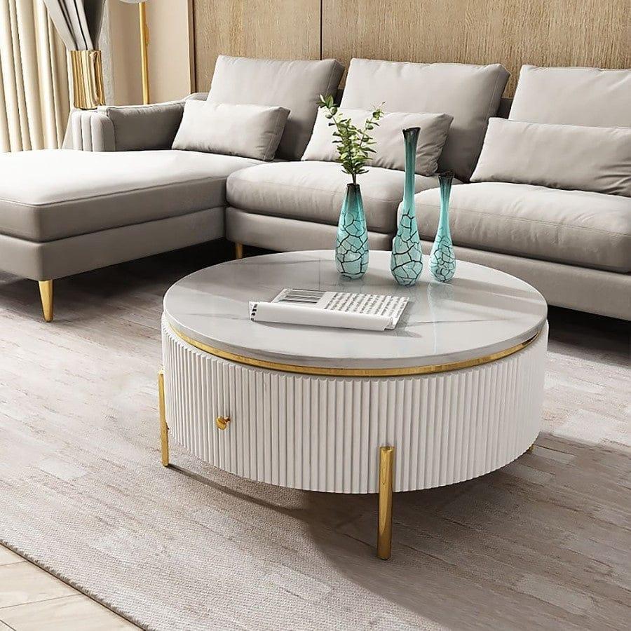 Round Storage Nesting Table with Marble Top