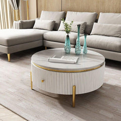 Round Storage Nesting Table with Marble Top - Modern and Elegant Living Room Accent Furniture ( Iron ) - WoodenTwist