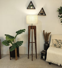 Jet Wooden Floor Lamp with Premium Beige Fabric Lampshade - WoodenTwist