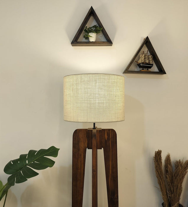 Jet Wooden Floor Lamp with Premium Beige Fabric Lampshade - WoodenTwist