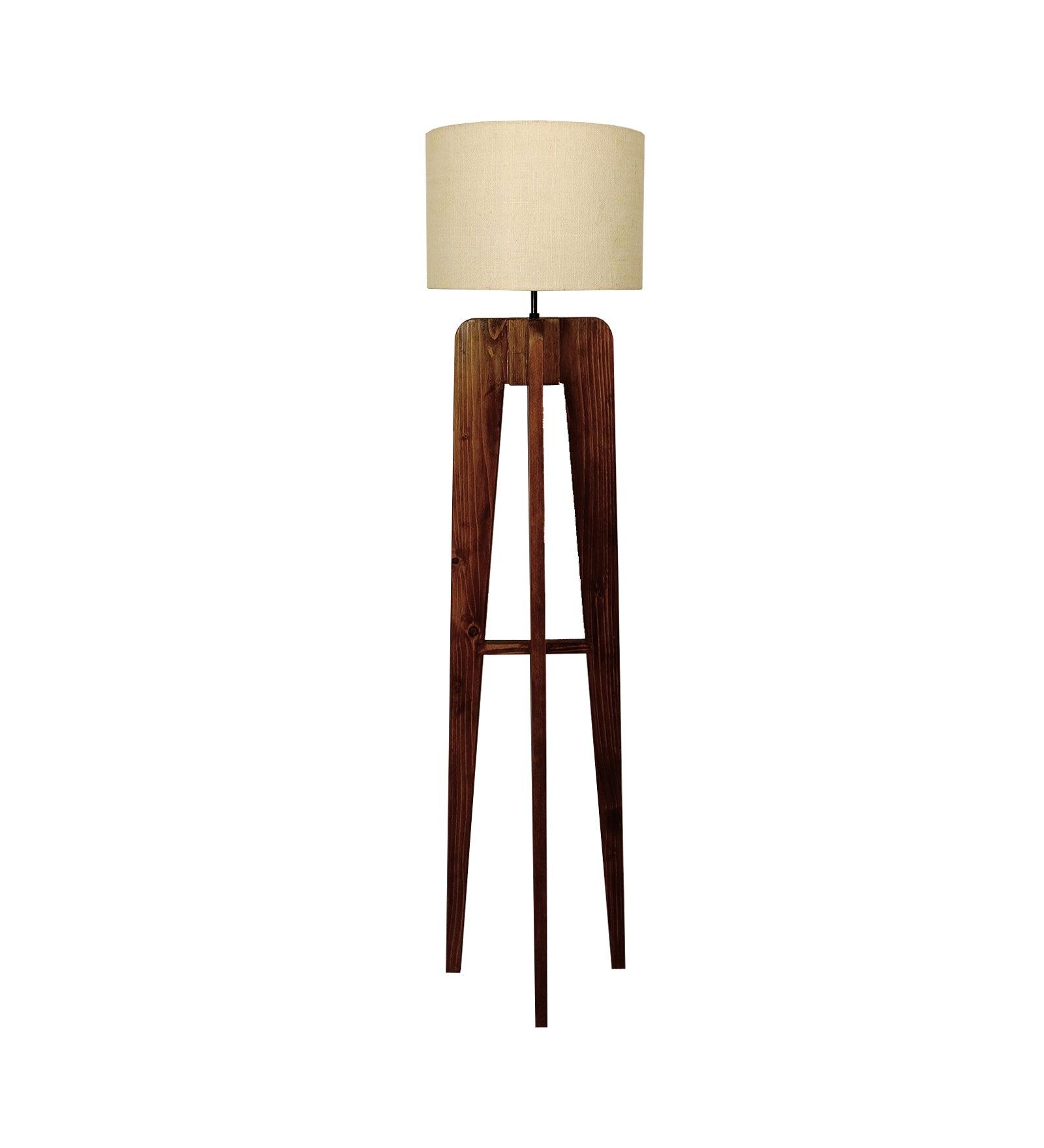 Jet Wooden Floor Lamp with Premium Beige Fabric Lampshade - WoodenTwist