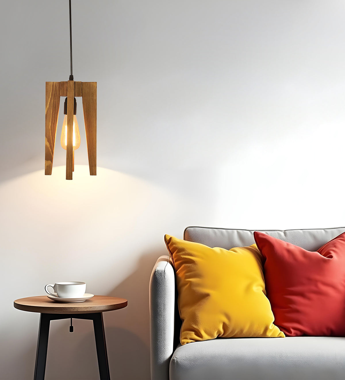 Jet Beige Wooden Single Hanging Lamp