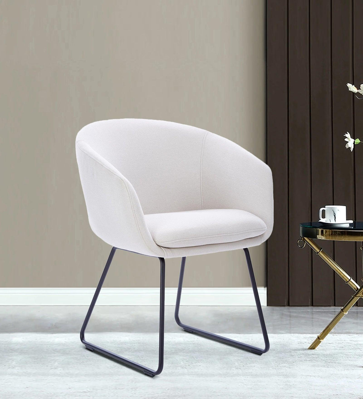 MSEA DINING AND ARM CHAIR OFF WHITE WITH GOLD FINISH - WoodenTwist