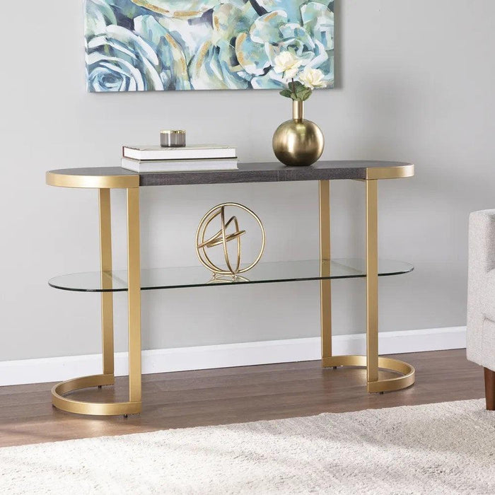 Oval Console Table 2 Tier with wooden and Glass Top - WoodenTwist