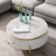 Round Storage Nesting Table with Marble Top - Modern and Elegant Living Room Accent Furniture ( Iron ) - WoodenTwist