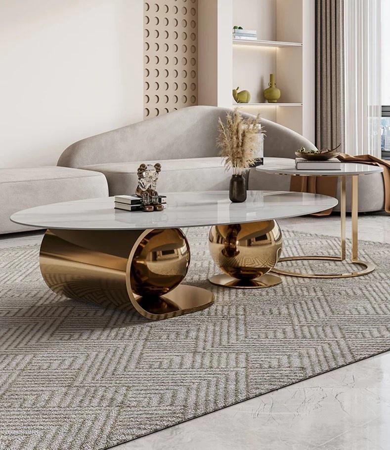 Luxurious Oval Centre Table Set of 2 with Double Ball Design