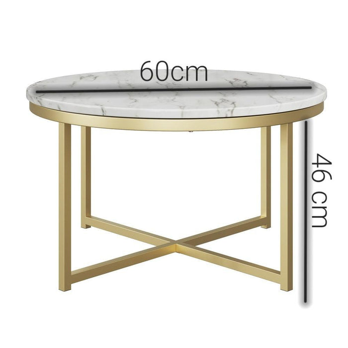 Golden Circular Cross Center Table With Italian Nano Marble Top - WoodenTwist