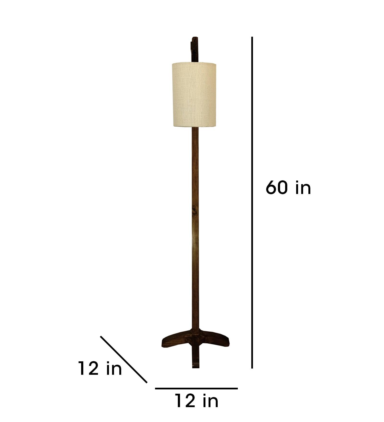 Leo Wooden Floor Lamp with Brown Base and Jute Fabric Lampshade - WoodenTwist