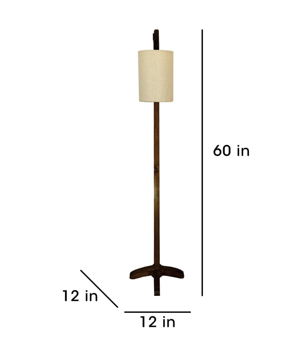 Leo Wooden Floor Lamp with Brown Base and Jute Fabric Lampshade - WoodenTwist