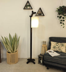 Leo Wooden Floor Lamp with Brown Base and Jute Fabric Lampshade - WoodenTwist