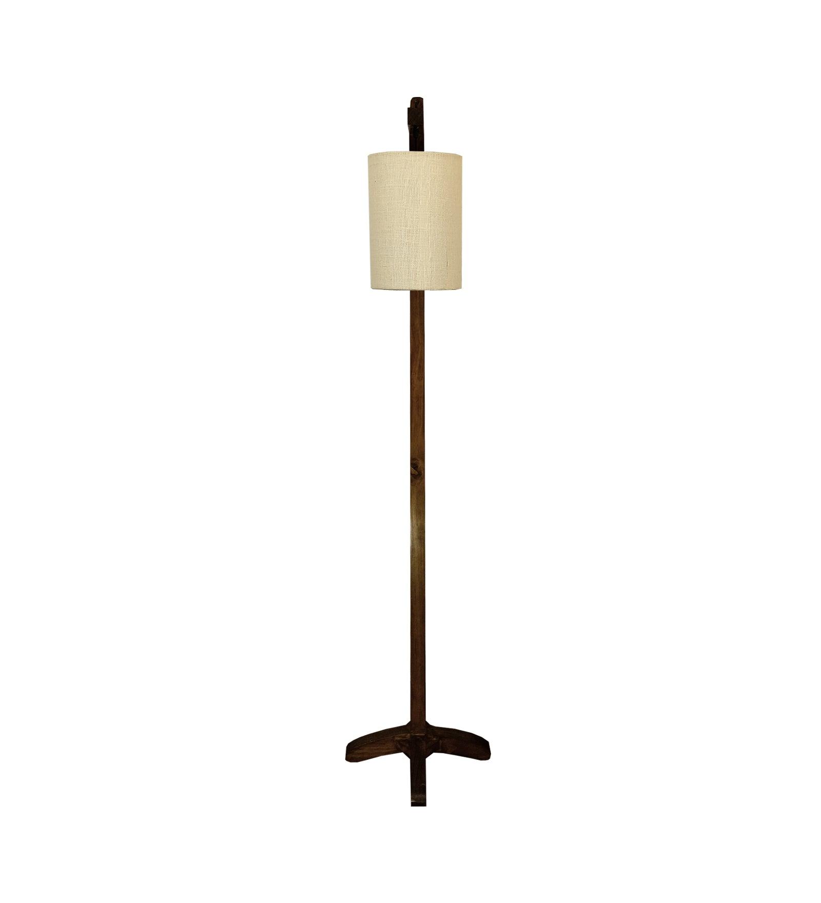 Leo Wooden Floor Lamp with Brown Base and Jute Fabric Lampshade - WoodenTwist