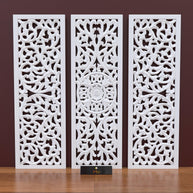 Premium Wooden Decoration Hand Carved 3 Wall Panel (MDF Wood, White) - WoodenTwist