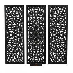 Premium Wooden Decoration Hand Carved 3 Wall Panel (MDF Wood, Black) - WoodenTwist