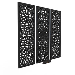 Premium Wooden Decoration Hand Carved 3 Wall Panel (MDF Wood, Black) - WoodenTwist