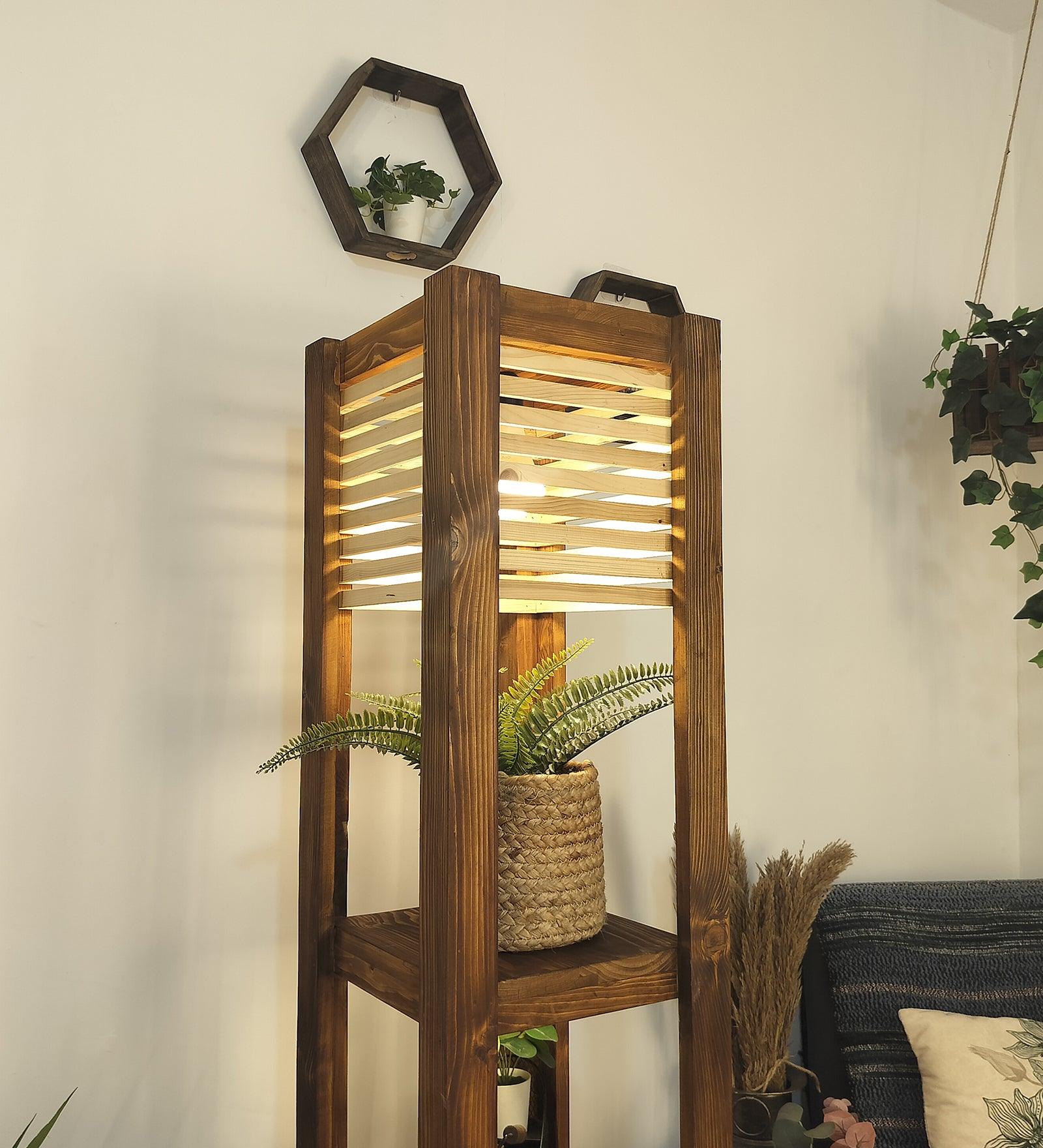 Modern Pinewood Lighthouse Floor Lamp – Elegant Rectangular Design - WoodenTwist