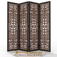 Handcrafted 4 Panel Wooden Room Partition & Room Divider (Dark Brown) - WoodenTwist