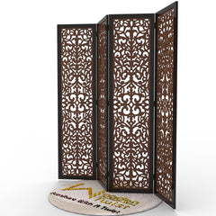 Handcrafted 4 Panel Wooden Room Partition & Room Divider (Dark Brown) - WoodenTwist