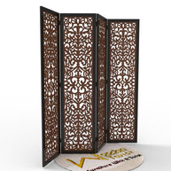 Handcrafted 4 Panel Wooden Room Partition & Room Divider (Dark Brown) - WoodenTwist