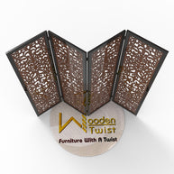 Handcrafted 4 Panel Wooden Room Partition & Room Divider (Dark Brown) - WoodenTwist