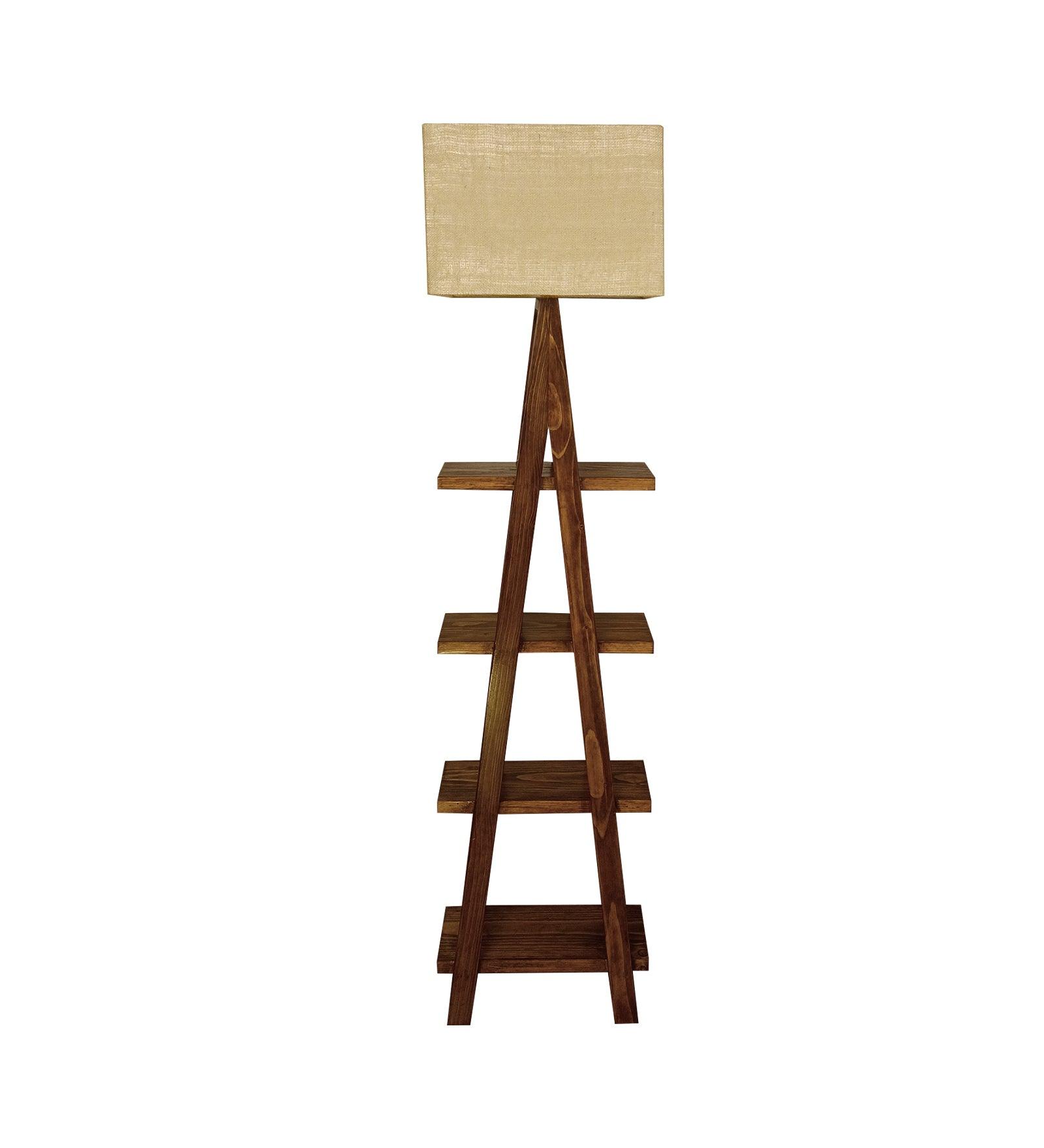 Louise Wooden Floor Lamp with Brown Base and Jute Fabric Lampshade - WoodenTwist