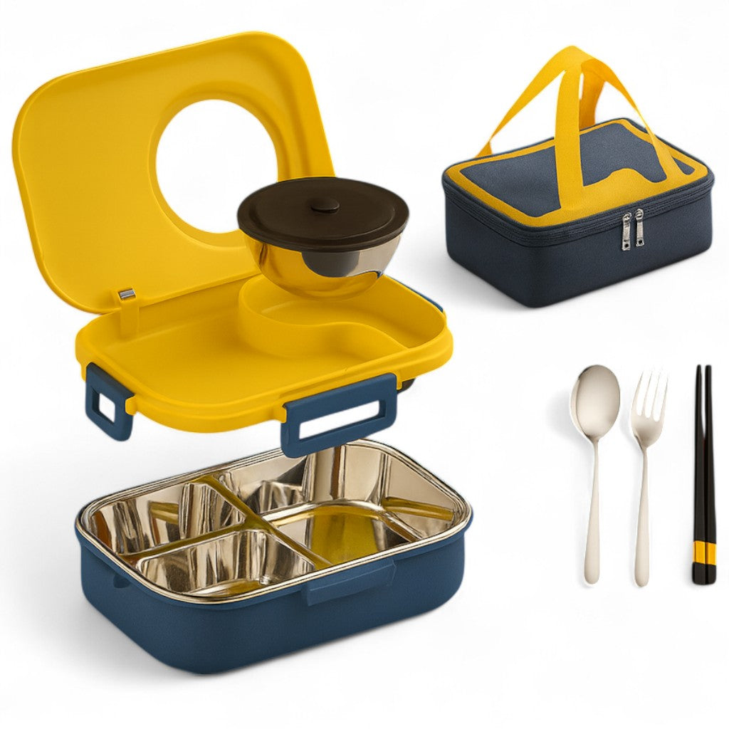 Stainless Steel Tiffin Box Lunch Box Kids Adults With Bag & Free Cutlery - WoodenTwist