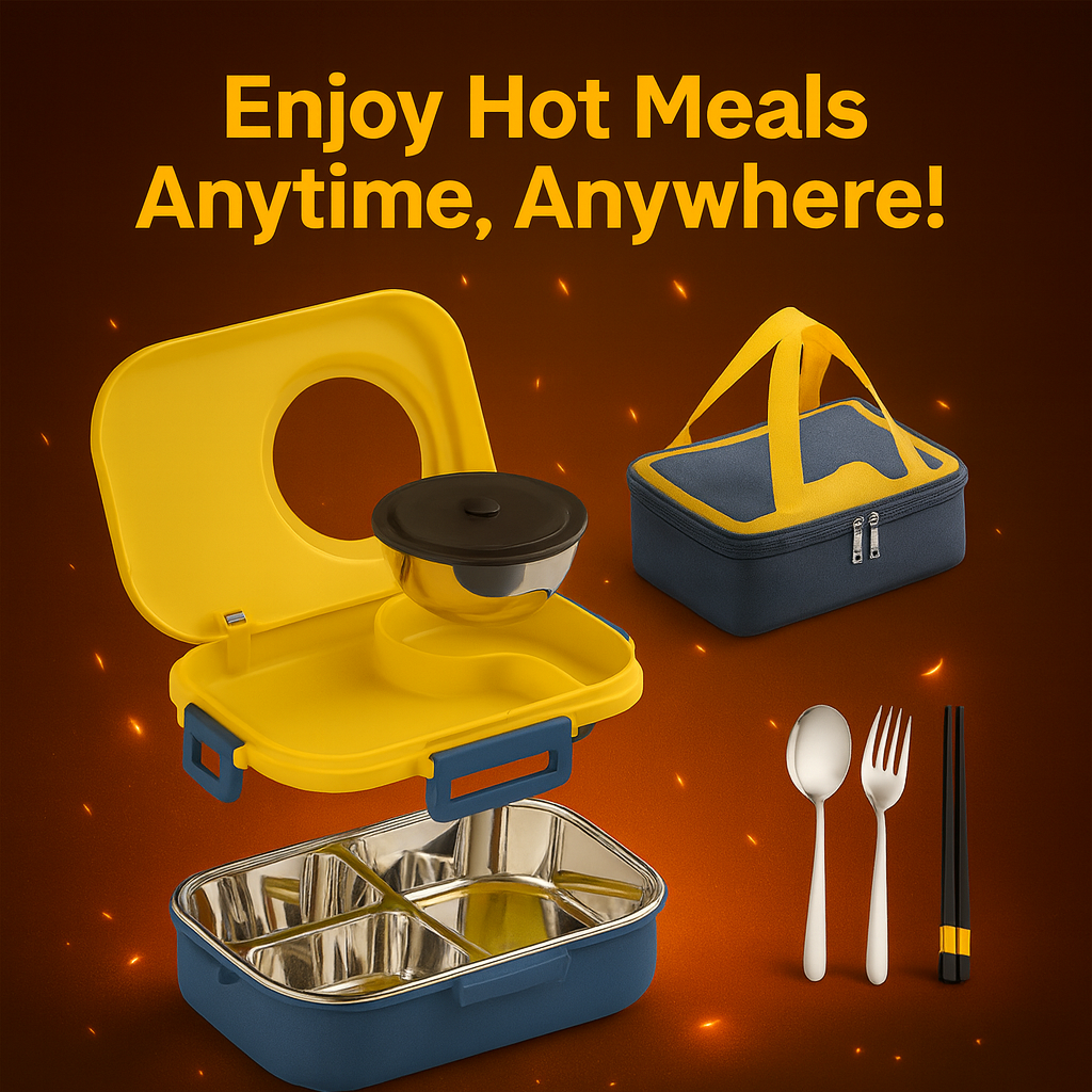 Stainless Steel Tiffin Box Lunch Box Kids Adults With Bag & Free Cutlery - WoodenTwist