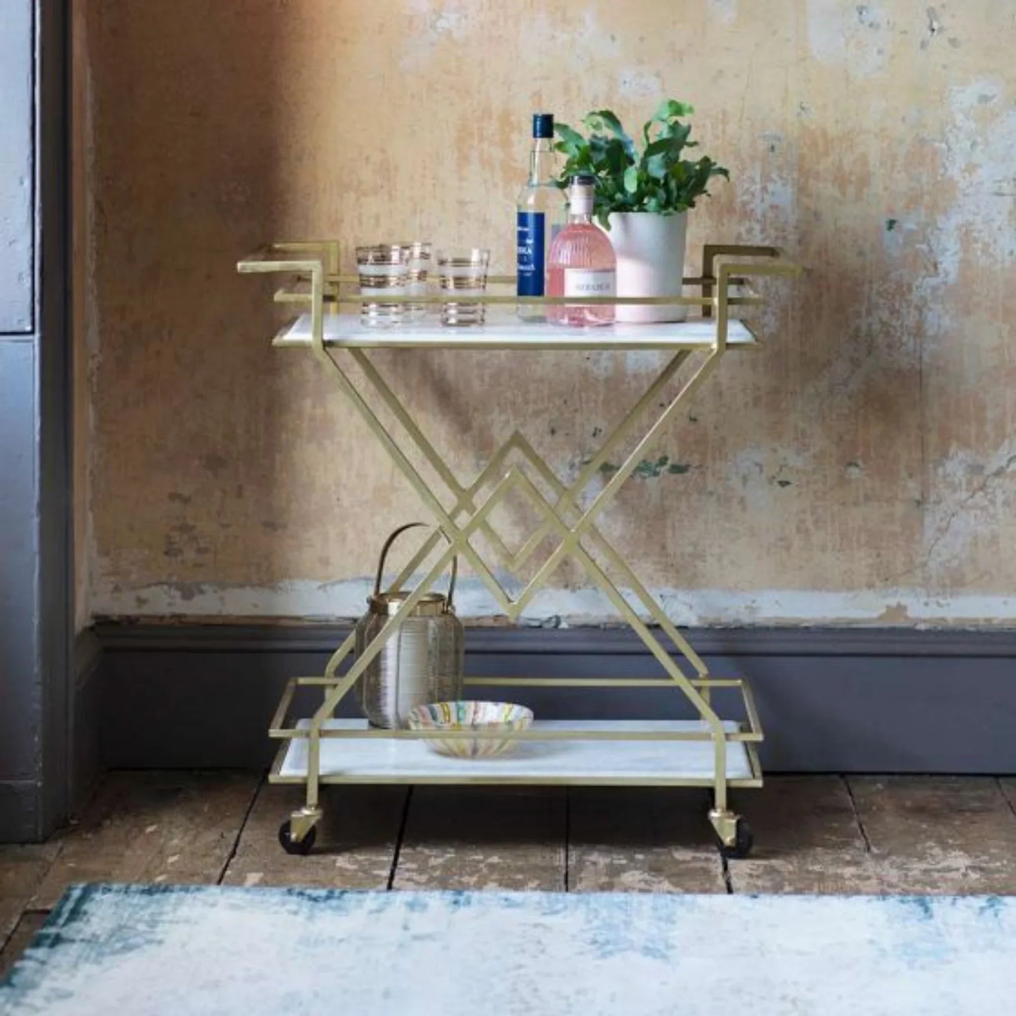 Luxurious rolling serving cart